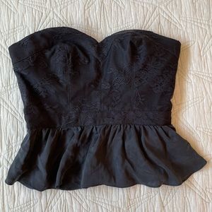 Bebe XXS Black Corset Y2K Lace and Silk Pelpum Bustier Sweetheart Top Nwt